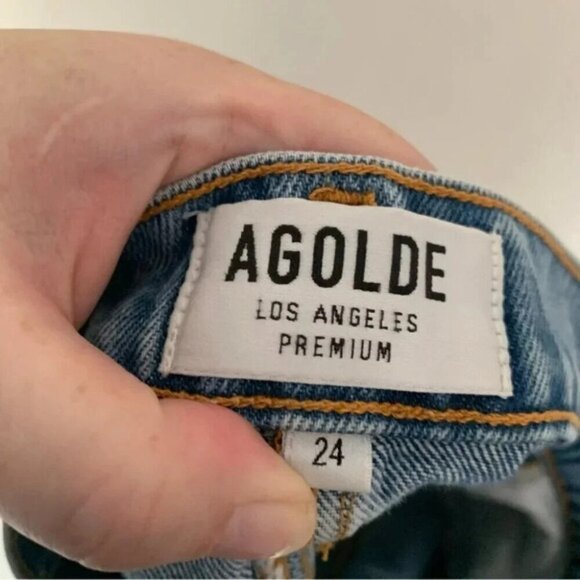 Agolde Denim Button Fly Mini Skirt 24 - Picture 3 of 7